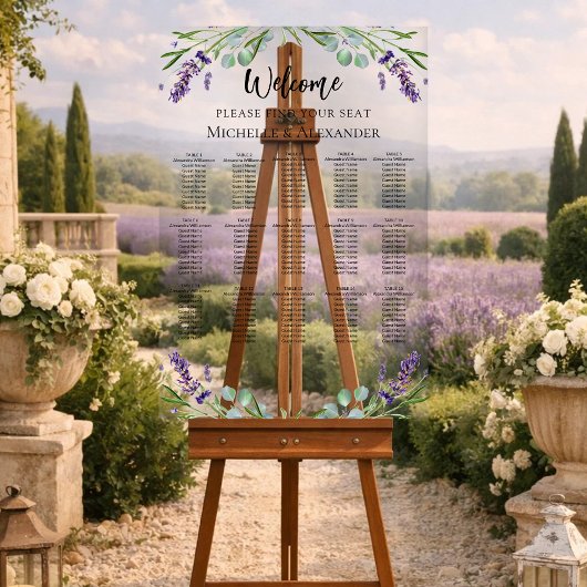 Lavendel bruiloft zitplaatsenkaart voor 15 tafels acryl bord