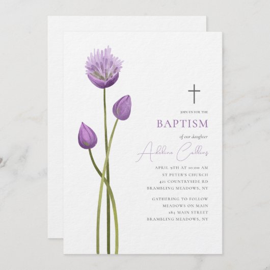 Lavendel Bubble Bloemen Minimalistische Doop Kaart (Voorkant / Achterkant)