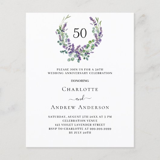 Lavendel budget trouwdag uitnodiging (Voorkant)