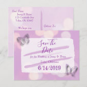 Lavendel Butterfly Wedding Save the Date Briefkaart (Voorkant / Achterkant)