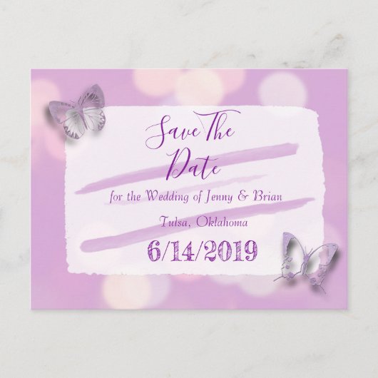 Lavendel Butterfly Wedding Save the Date Briefkaart (Voorkant)
