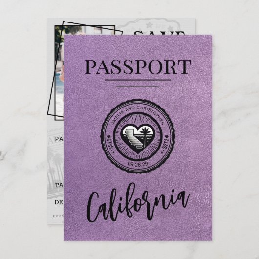 Lavendel California Passport Bewaar de datum Save The Date (Voorkant / Achterkant)