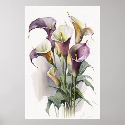Lavendel Calla Lelies Lelie Bloem Kunstprint Poste Poster (Voorkant)