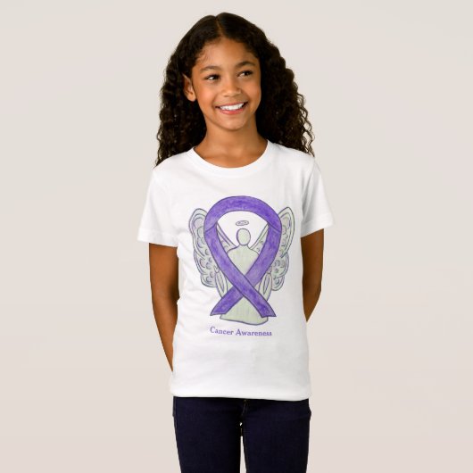 Lavendel Cancer Awareness Ribbon Angel Art Shirt (Voorkant volledig)