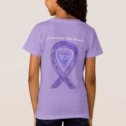 Lavendel Cancer Awareness Ribbon Heart Art Shirt (Achterkant)