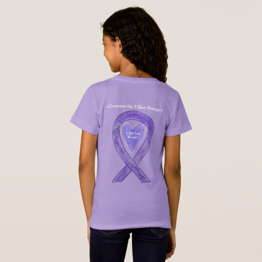 Lavendel Cancer Awareness Ribbon Heart Art Shirt (Achterkant volledig)