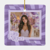 Lavendel Checkerboard Foto Quinceanera Keepsake Keramisch Ornament (Achterkant)