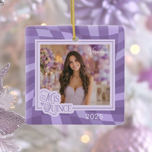 Lavendel Checkerboard Foto Quinceanera Keepsake Keramisch Ornament