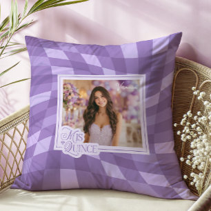 Lavendel Checkerboard Foto Quinceanera Keepsake Kussen
