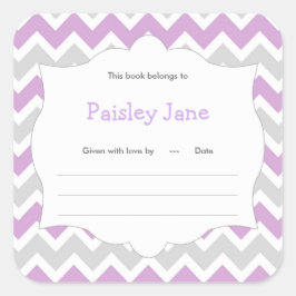 Lavendel Chevron Boek baby shower Bookplate label