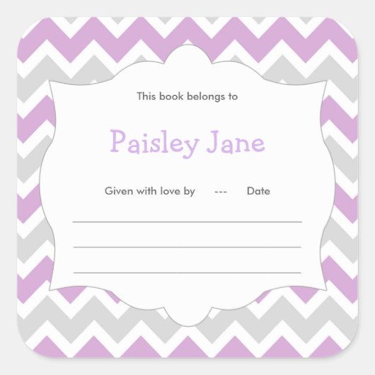 Lavendel Chevron Boek baby shower Bookplate label (Voorkant)