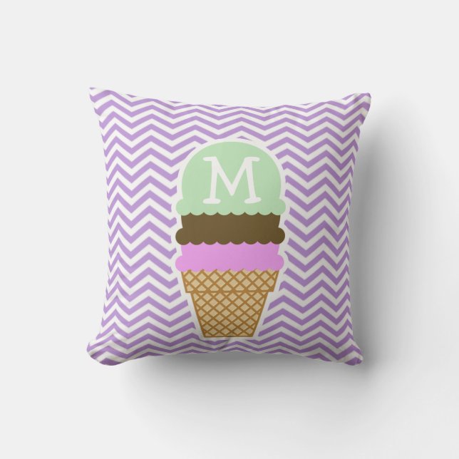 Lavendel Chevron Stripes; Ice Cream Cone Kussen (Voorkant)