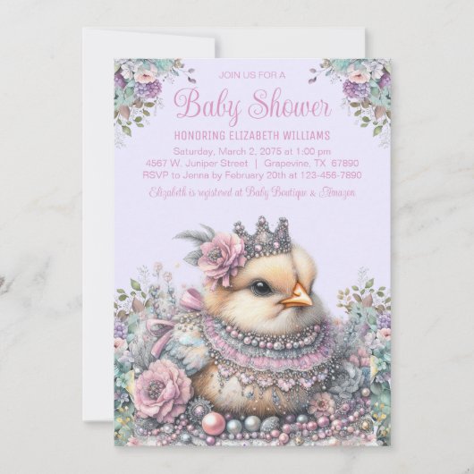 Lavendel Chick Baby shower Kaart (Voorkant)
