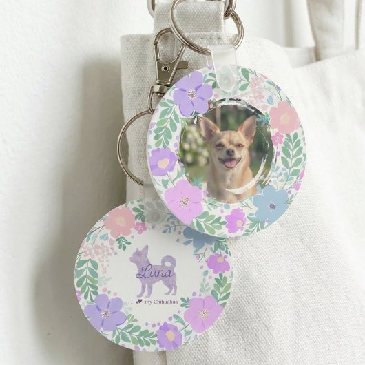 Lavendel Chihuahua Silhouet Aangepaste Naam & Fot Sleutelhanger