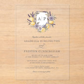 Lavendel Citroen Monogram Bloemkam Trouwen Acryl Uitnodigingen (Voorkant)