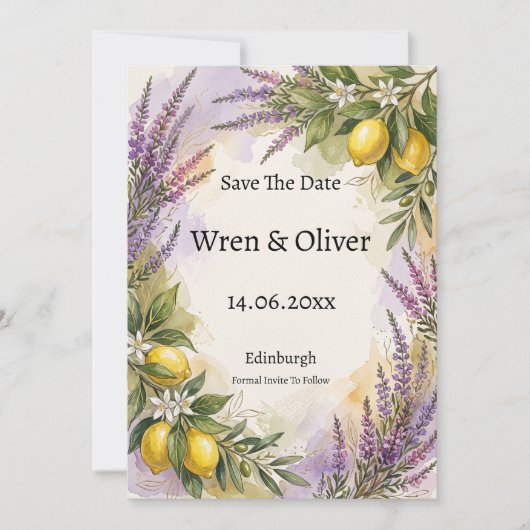 Lavendel Citroen Toscane Save The Date Kaart (Voorkant)