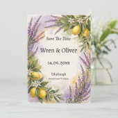 Lavendel Citroen Toscane Save The Date Kaart (Staand voorkant)