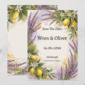 Lavendel Citroen Toscane Save The Date Kaart (Voorkant / Achterkant)