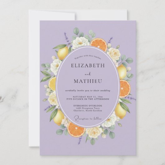 Lavendel Citrus Fruit Eucalyptus Bruiloft Kaart (Voorkant)