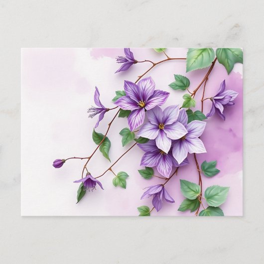 Lavendel Clematis Vine Waterverf Briefkaart (Voorkant)