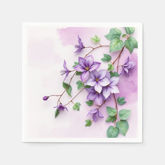 Lavendel Clematis Vine Waterverf Servet (Voorkant)