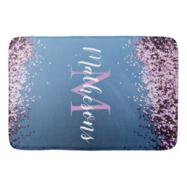 Lavendel Confetti op Blauw Monogram Naam Leuk Badmat
