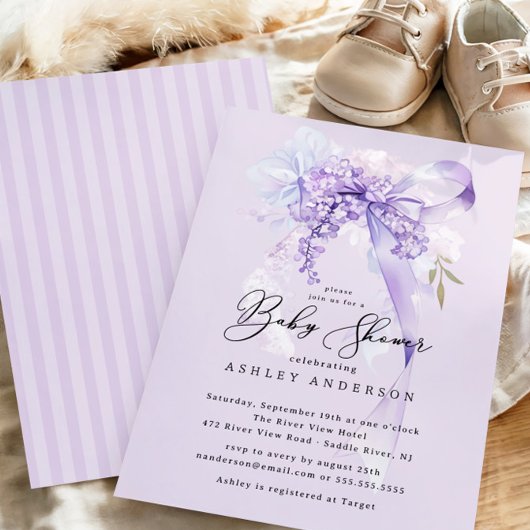 Lavendel Coquette Bow Girl Baby shower Kaart