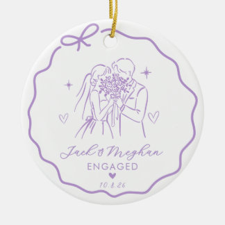Lavendel Coquette Strik Bruid Bruidegom Schets Ver Keramisch Ornament