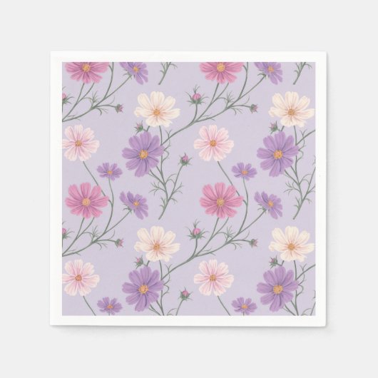 Lavendel Cosmos Bloemen Cocktail Servet (Voorkant)