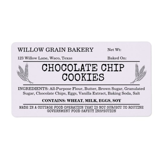 Lavendel Cottage Chocolate Chip Cookie Etiket (Voorkant)