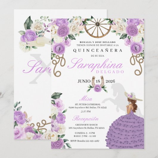 Lavendel Cowgirl Western Paard Quinceañera Kaart (Voorkant / Achterkant)