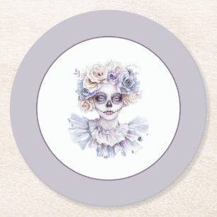Lavendel Crème Bloem Meisje Halloween Ronde Kartonnen Onderzetter