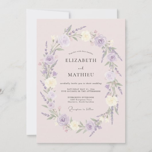 Lavendel Crème Whimsical Bloemige Bruiloft Kaart (Voorkant)
