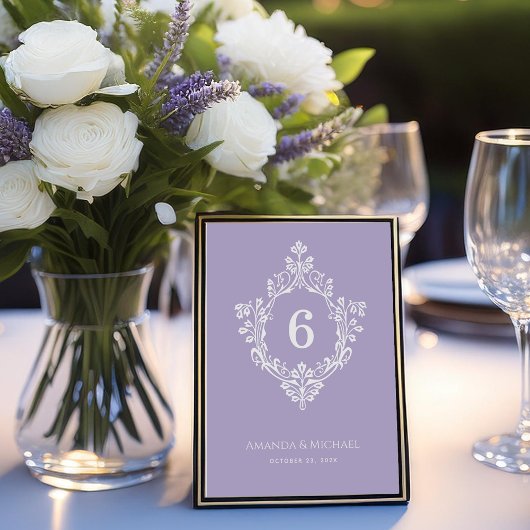 Lavendel Crest Elegante  Paarse bruiloft Kaart