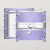 Lavendel Cross Meisjes Paarse Eerste Communie Kaart (Voorkant / Achterkant)