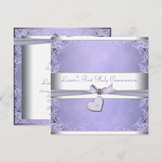 Lavendel Cross Meisjes Paarse Eerste Communie Kaart (Voorkant / Achterkant)