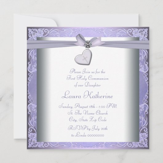 Lavendel Cross Meisjes Paarse Eerste Communie Kaart (Achterkant)