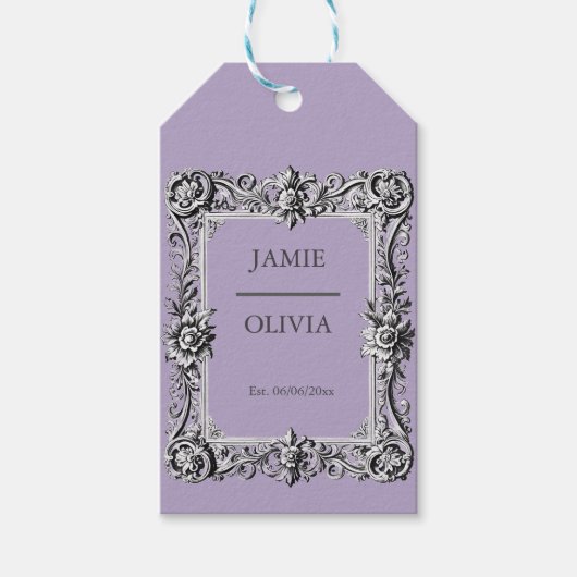 lavendel Custom Victoriaans Scroll Lijst – bruilof Cadeaulabel (Voorkant)