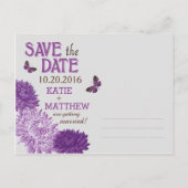 Lavendel Dahlia Flower Branch Bewaar de datum Aankondigingskaart (Achterkant)