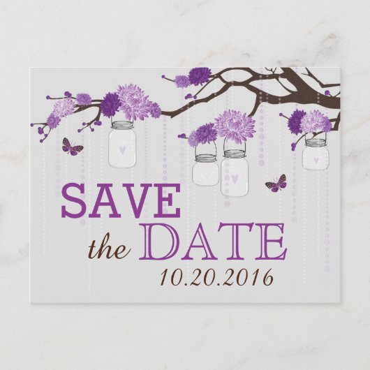 Lavendel Dahlia Flower Branch Bewaar de datum Aankondigingskaart (Voorkant)