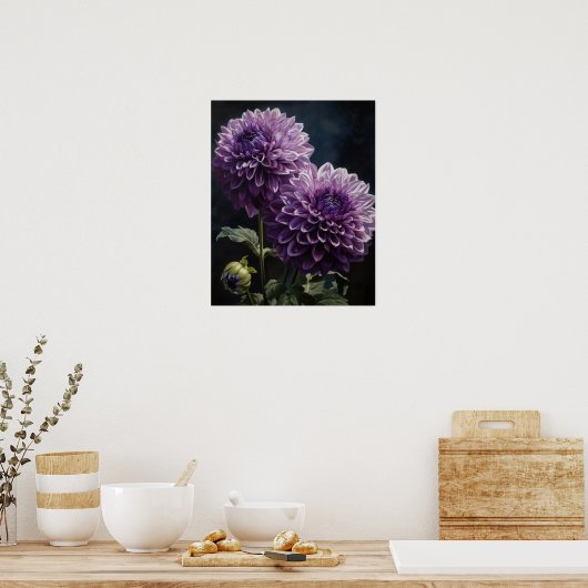 Lavendel Dahlia Flowers Art Print Poster (Keuken)