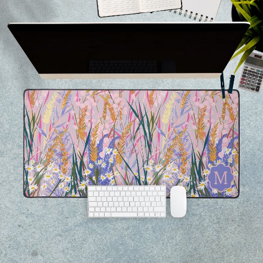 Lavendel Daisies Custom Initiaal Monogram Bloemen Bureaumat