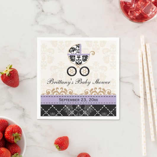 Lavendel Damask Carriage Baby shower Servetten (Insitu)
