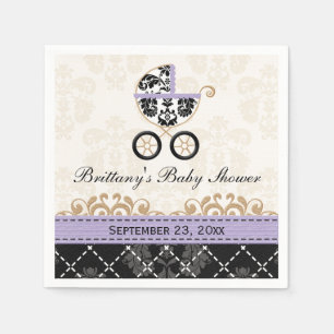 Lavendel Damask Carriage Baby shower Servetten