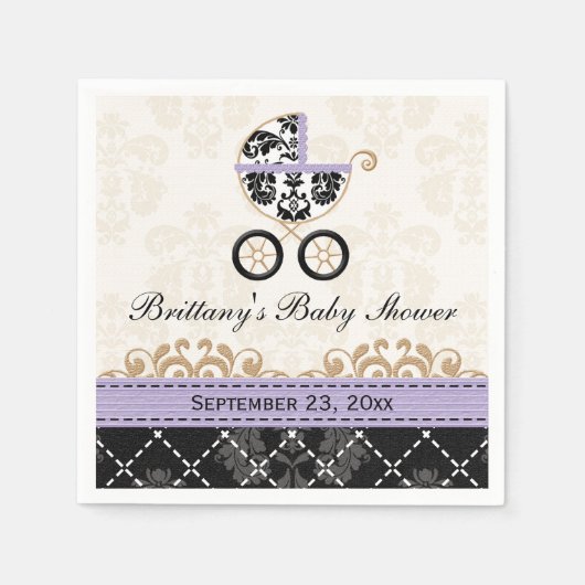 Lavendel Damask Carriage Baby shower Servetten (Voorkant)