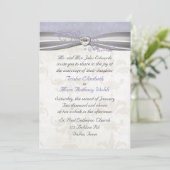 Lavendel Damask & Hart Bruiloft Uitnodiging (Staand voorkant)