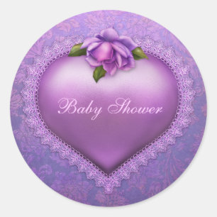 Lavendel Damask Heart Ronde Sticker