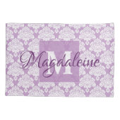 Lavendel Damask Kussen Hoesje met Monogram & Naam Kussensloop (Achterkant)