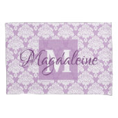 Lavendel Damask Kussen Hoesje met Monogram & Naam Kussensloop (Voorkant)