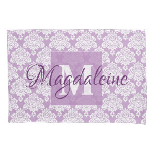 Lavendel Damask Kussen Hoesje met Monogram & Naam Kussensloop